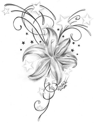 Stars And Lily Flower Tattoo Desi
