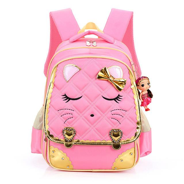 Girls School Bag Children Backpack Pinks Cute Little Face and Bow .