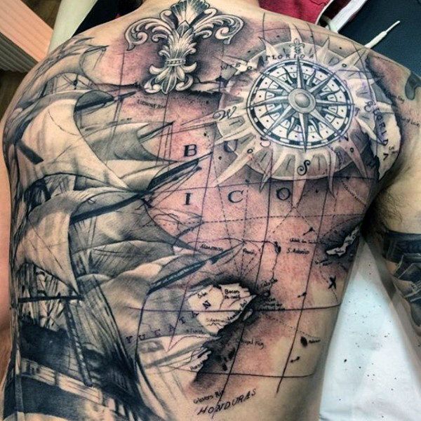 50 World Map Tattoo Designs For Men - Adventure The Globe | Pirate .