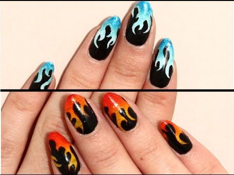 DIY Easy Fire and Ice Flame Nail Art Tutorial | Flame nail art .