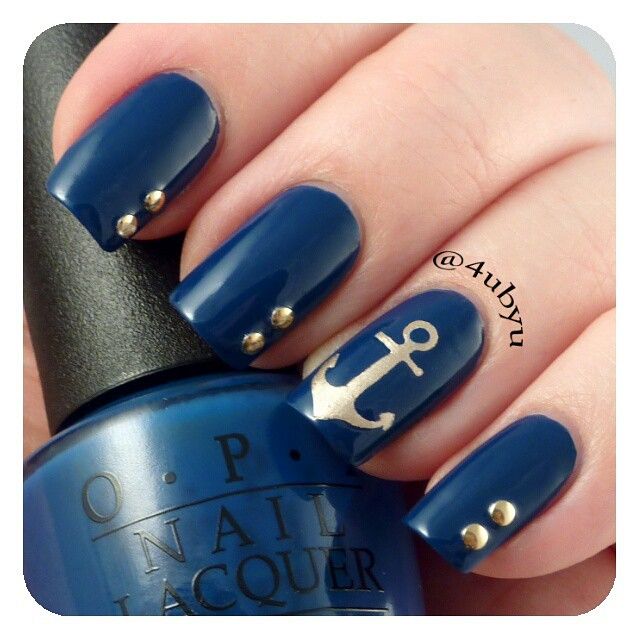 ⛵Navy Blue and Gold Nautical Nails With Anchor⚓️ | Nautical .