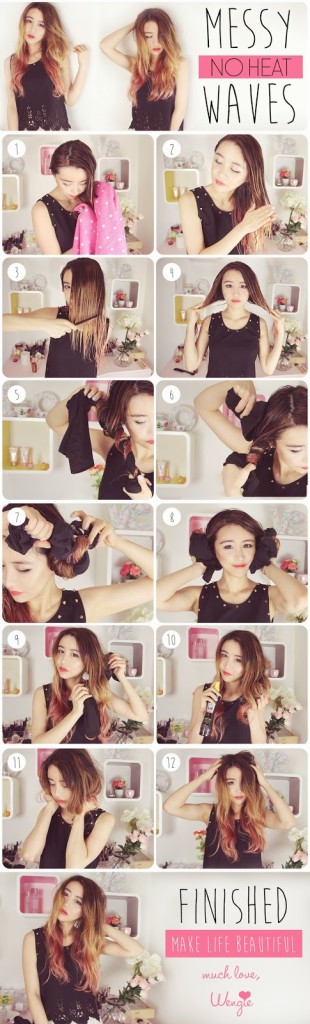 No Heat Messy Waves Using a T-Shirt | Hair Tutorial – The .