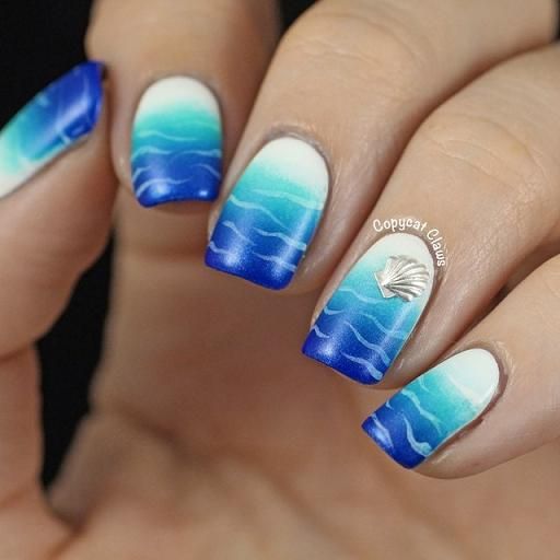 Beach Nails with Crab | Strand nageldesign, Muschelnägel, Blaue .