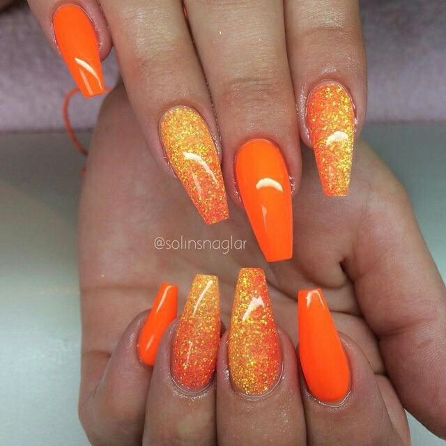Lilshawtybad| | Orange acrylic nails, Orange nails, Nail designs .