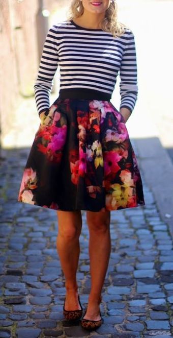 20 Outfit Ideas to Make a Pretty Look for Fall | Floral skirt .
