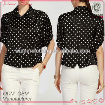 New Arrival Spring Summer Short Sleeve Black White Polka Dot Loose .