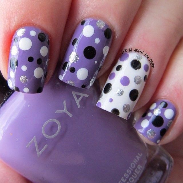 Purple nails with polka dots | Dots nails, Polka dot nail art, Dot .