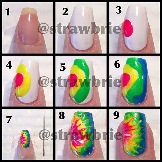 Top 10 Fun and Easy Nail Tutorials | Tie dye nails, Nail art diy .