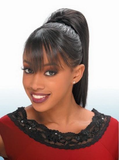 Black Women High Ponytail Hairstyles With Side Bangs | Black .