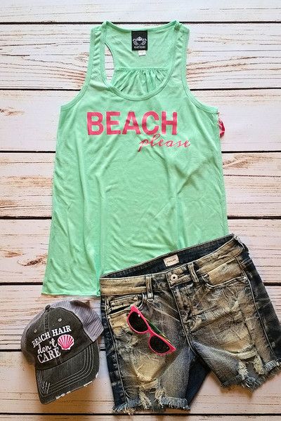 OOTD-summer fashion, racerback tank top, graphic tank top, beach .