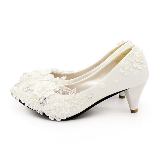 China White High Heels Romantic Pearl Lace Bridal Shoes Wedding .