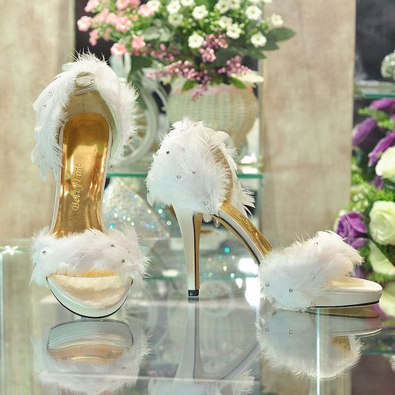 Handmade White Feather Sandals Summer Wedding Shoes Romantic High .