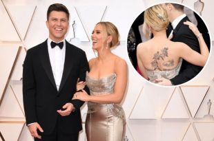 Scarlett Johansson shows off back tattoo on Oscars 2020 red carp