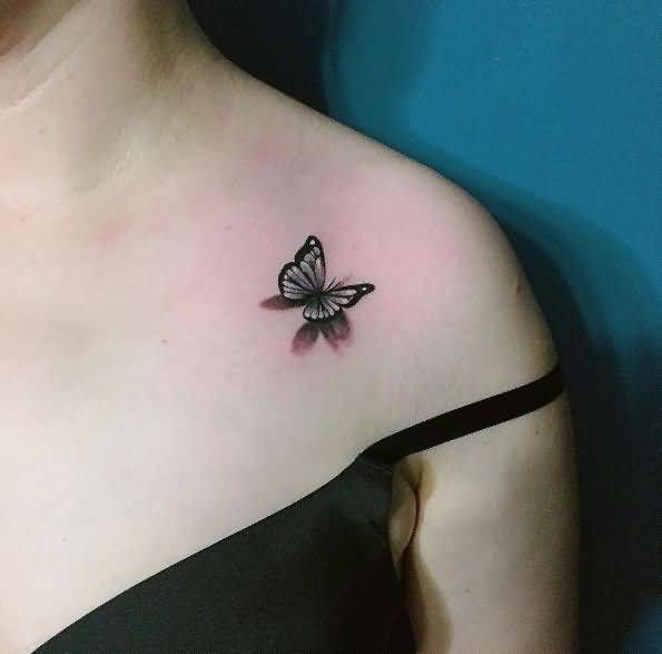 Small 3d Butterfly Tattoo Shadow On Upper shoulder | Butterfly .