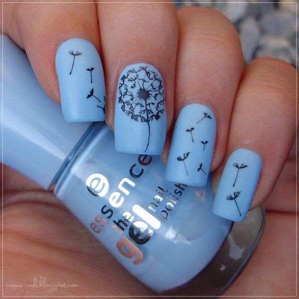 Blue Matte Dandelion Puff Nail Design. | Dandelion nail art .