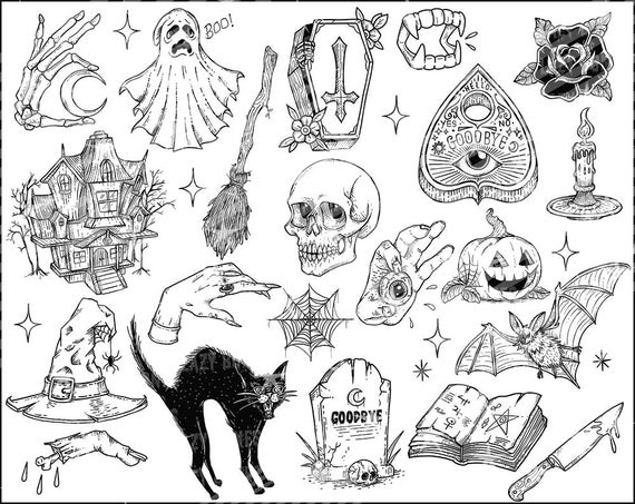 Spooky Tattoo clipart Spooky Halloween clip art tattoo | Et