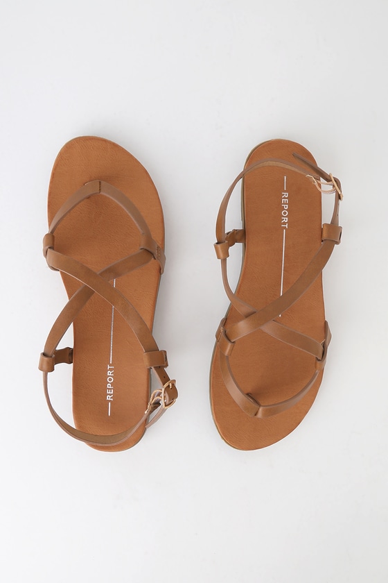 Report Foyle - Tan Strappy Sandals - Flat Sandals - Vegan Sanda