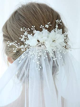 Amazon.com : Deniferymakeup 6.9'' Hair Clip with Veil Bridal Hair .