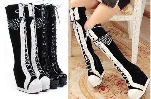 New Womens Stylish Rhinestone Lace Up Punk Gothic Wedge Platform .