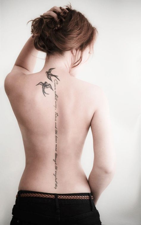 12 Stylsih Bird Tattoo Designs on Back | Tattoos, Spine tattoos .