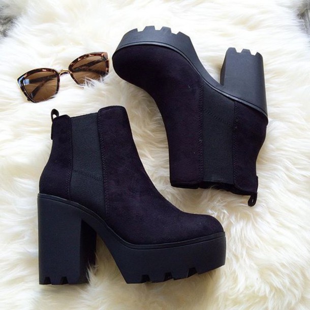 shoes, belle xo, boots, booties, heel, wedges, black, thick heel .