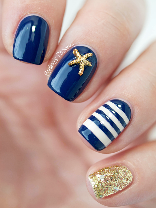 Sailor Nails with Starfish Stud (With images) | Sailor nails .
