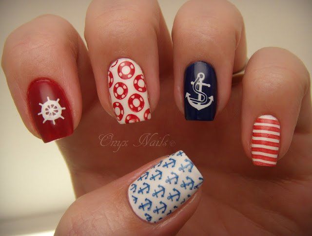 Pretty Nautical Nails | Süße nageldesigns, Süße nägel, Rose näg