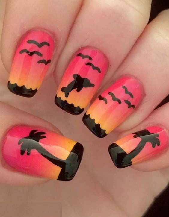 44 Cute Sunset Nail Art Designs for Women 2018 | Sunset nails .