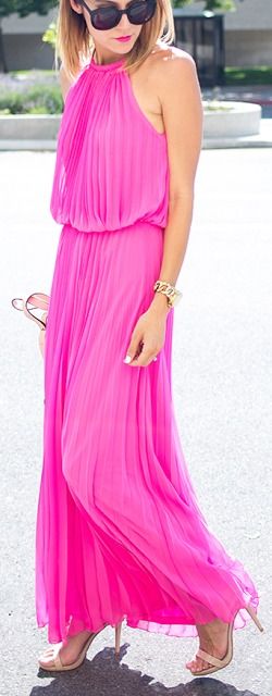 Bright pink maxi dress. | Fashion, Pink outfits, Fashion outfi