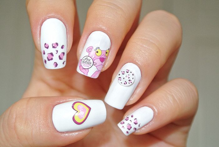 My sweet nail art, Pink Panther nailart click through for tutorial .