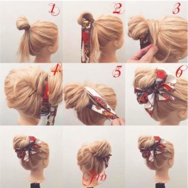 40+ Everyday Hair Updo Tutorials For Summer : 80s Style Scarf Tied .