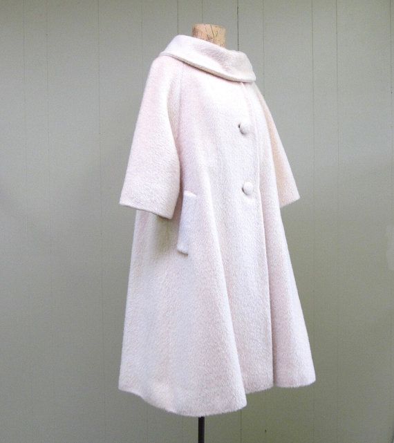 Vintage 1950s Lilli Ann ivory mohair wool swing coat | Fur coat .