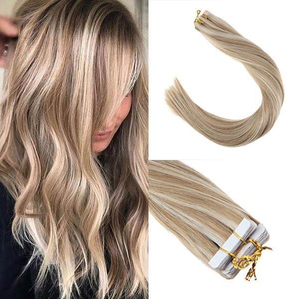 Tape in Hair Extensions Piano Color Caramel Blonde Highlight .