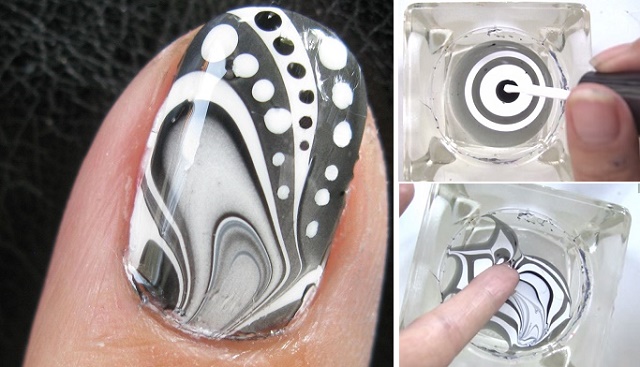 Water Marble Nail Art Tutorial – Black & White Design