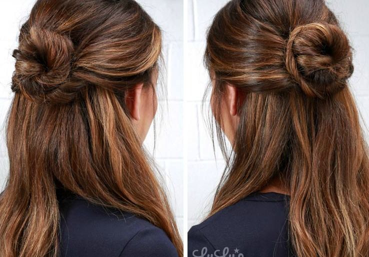 Lulus How-To: Half-Up Bun Hair Tutorial | Bun hairstyles, Half up .