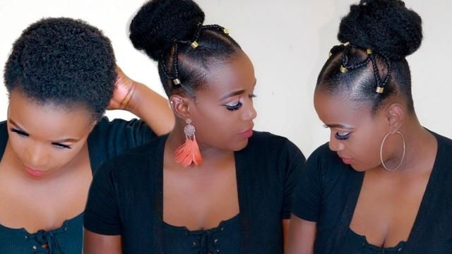 Summer Top Knot Bun With Tribal Braids on 4c Natural Hair | 4c .