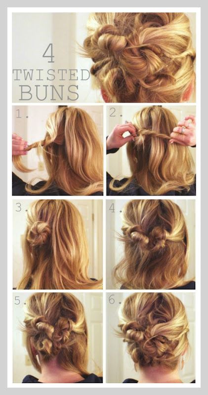 Four Twisted Messy Buns | Hair styles, Long hair styles, Hair .