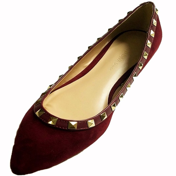 Wild Diva Shoes | Womens Suede Studded Pointy Toe Ballerina Flats .