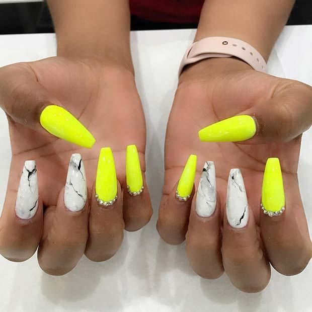 13 Unique Ways to Wear Marble Nails | Neon acrylic nails, Coffin .