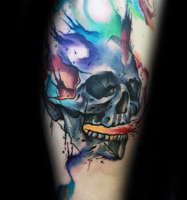 40 Watercolor Skull Tattoo Designs For Men - Colorful Ink Ide