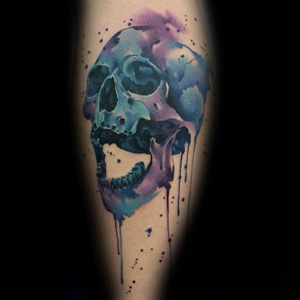 40 Watercolor Skull Tattoo Designs For Men - Colorful Ink Ide