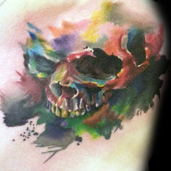 40 Watercolor Skull Tattoo Designs For Men - Colorful Ink Ide