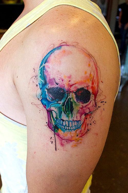 50 Breathtaking Watercolor Tattoos | Tattoos, Skull tattoo design .