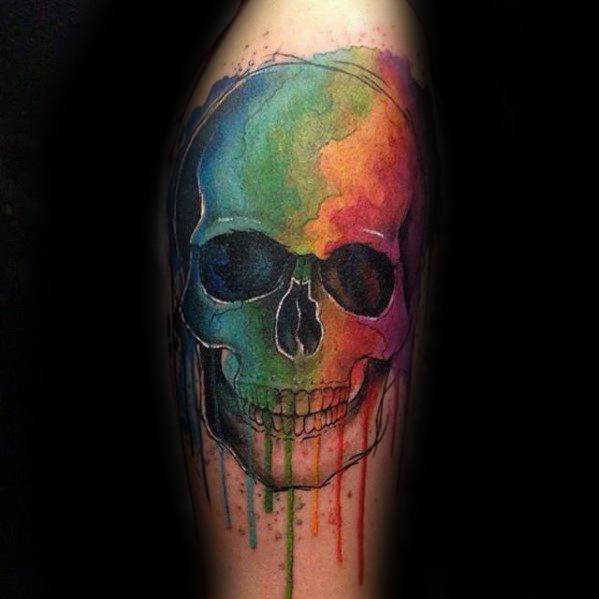 40 Watercolor Skull Tattoo Designs For Men - Colorful Ink Ide