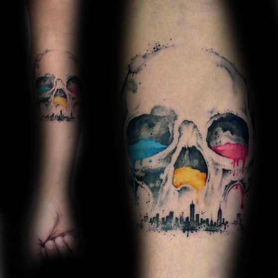 40 Watercolor Skull Tattoo Designs For Men - Colorful Ink Ide