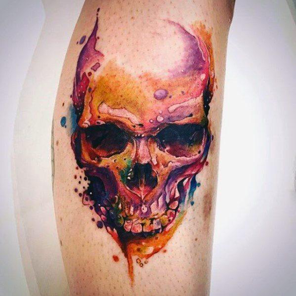 40 Watercolor Skull Tattoo Designs For Men - Colorful Ink Ide