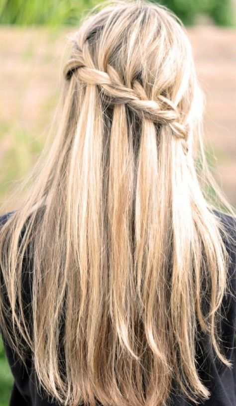 Waterfall Braid for Long Straight Hair - Back View | Long hair .
