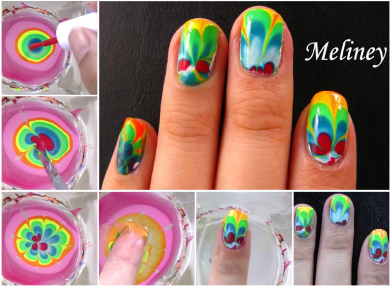 Wonderful DIY Rainbow Marble Nail A