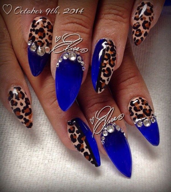 30 DARK BLUE NAIL ART DESIGNS | Nail art rhinestones, Cheetah nail .