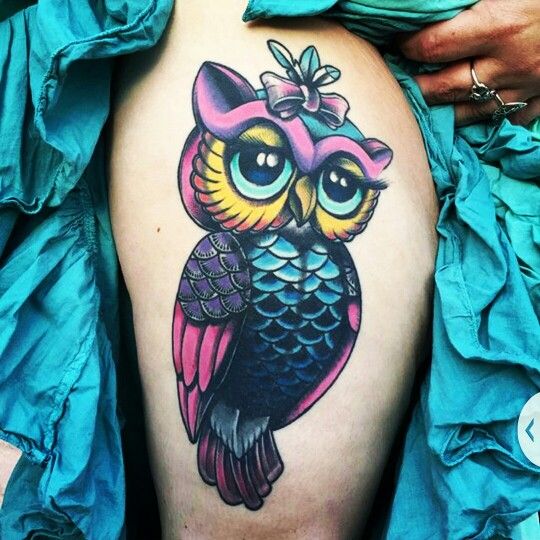 30+ Wonderful Colorful Owl Tattoos Ide